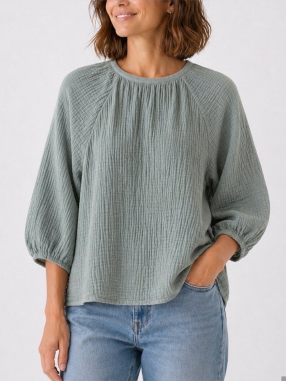 Alice Walk Organic Cotton Sage Tunic Top Three-Quarter Sleeve Nantucket NEW